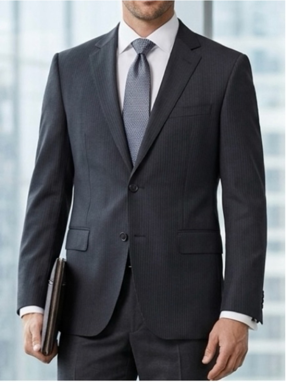 Hugo Boss Men’s Charcoal Pinstripe Two-Button Sport Jacket 46R work, Travel chic